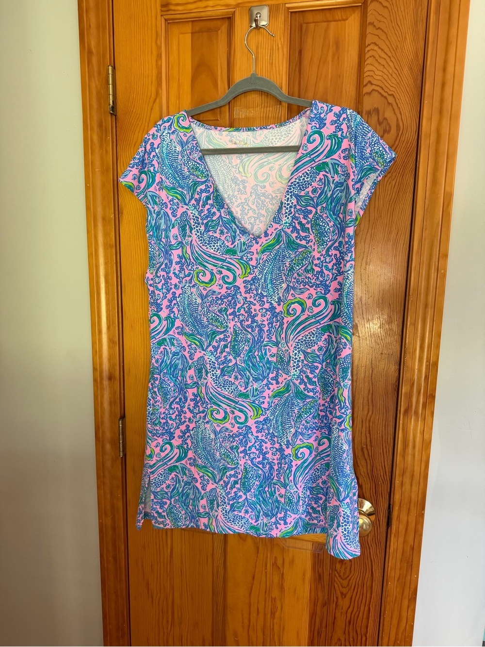 Lilly Pulitzer Pink, Blue & Green Paisley V-Neck Mini Dress